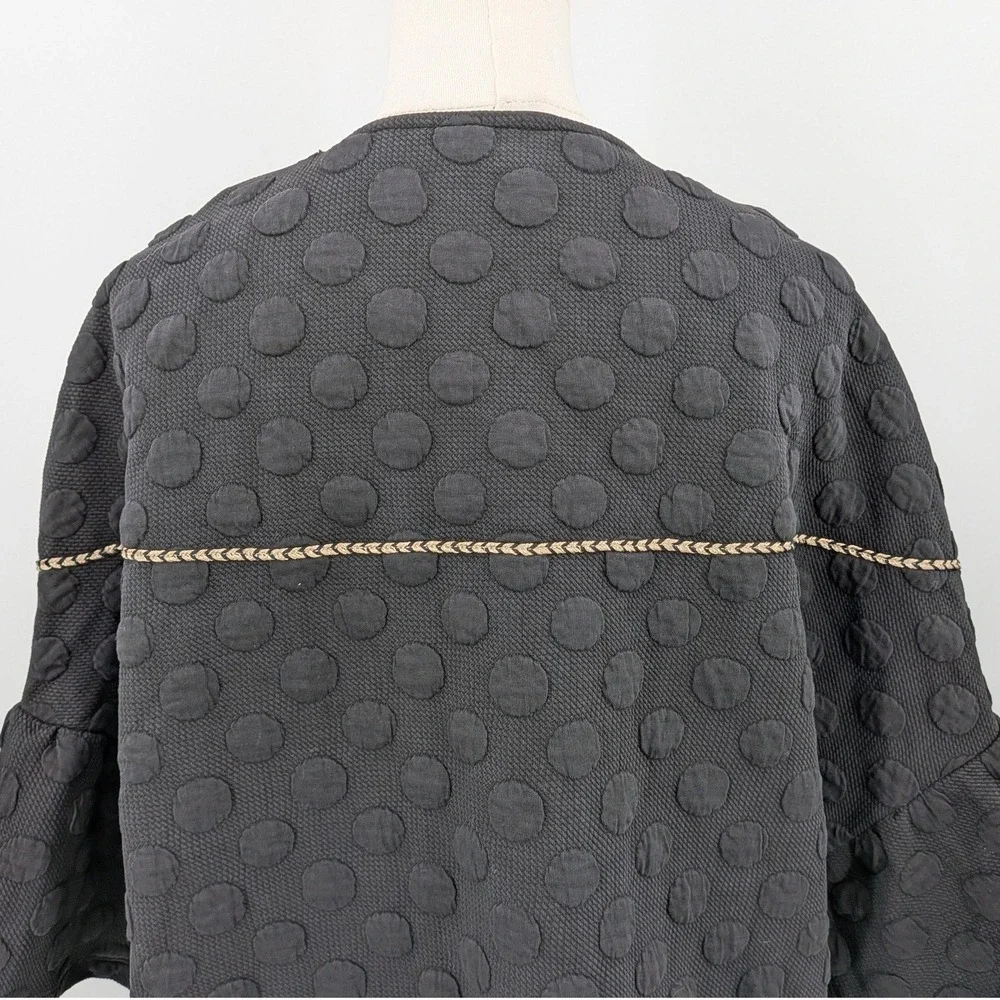 Boho THML‎ Embroidered Floral Dot Open Tunic Jacket Size M Peasant Textured - Picture 8 of 11